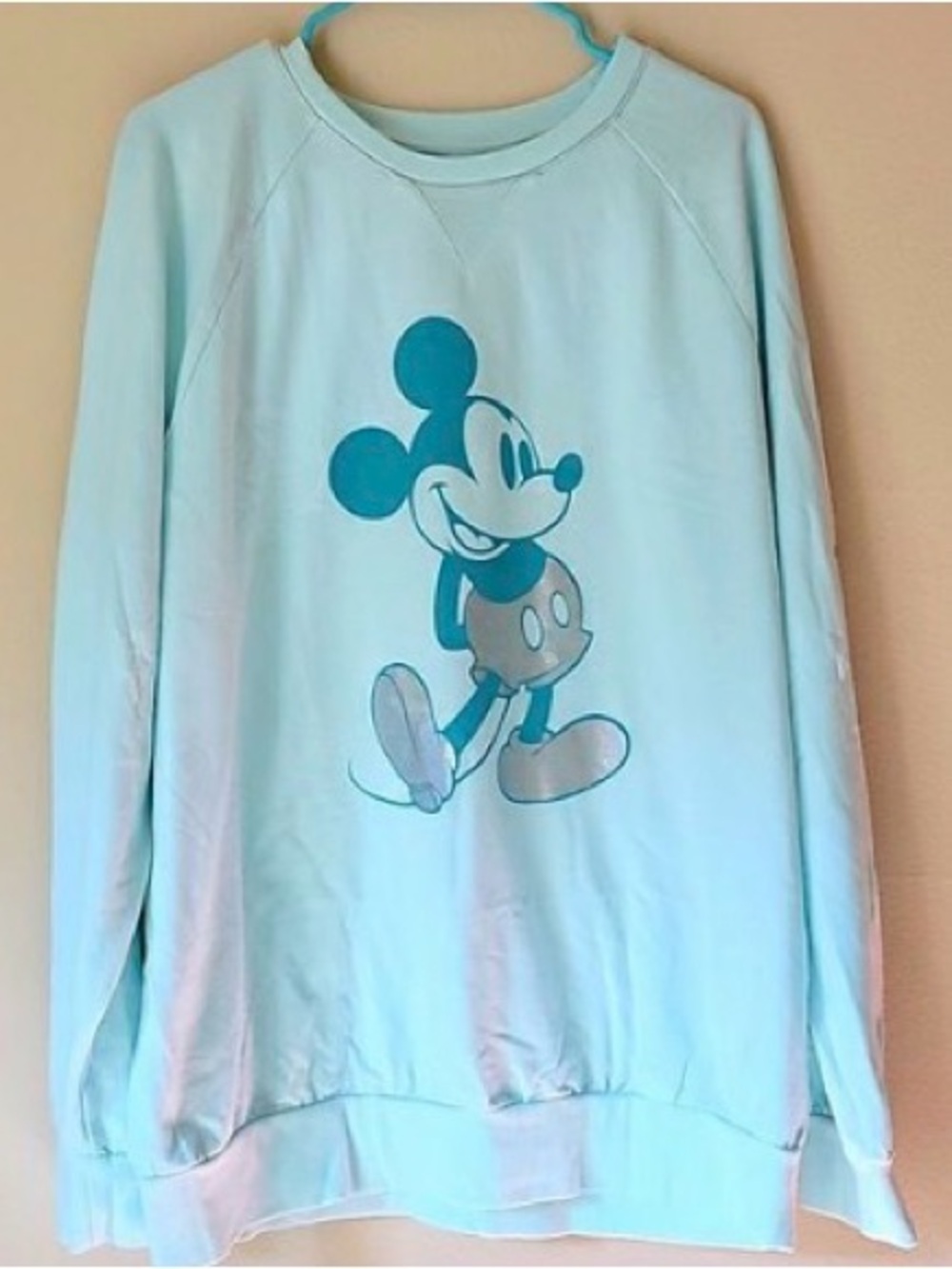 Disneyland Light Aqua Mickey Graphic Sweatshirt with Teal Sleeve Script